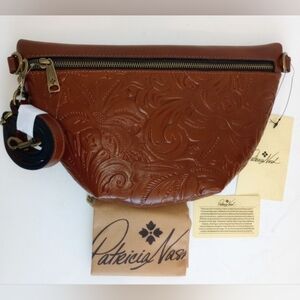 NWT Patricia Nash Tinchi Tooled Leather Crossbody Belt Bag, Florence Tan Brown